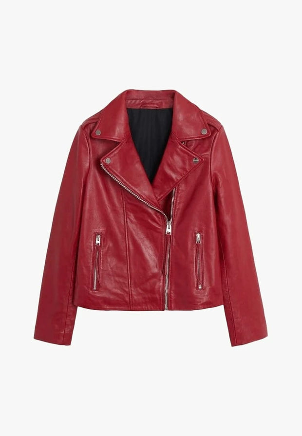 Women’s Red Leather Biker Jacket