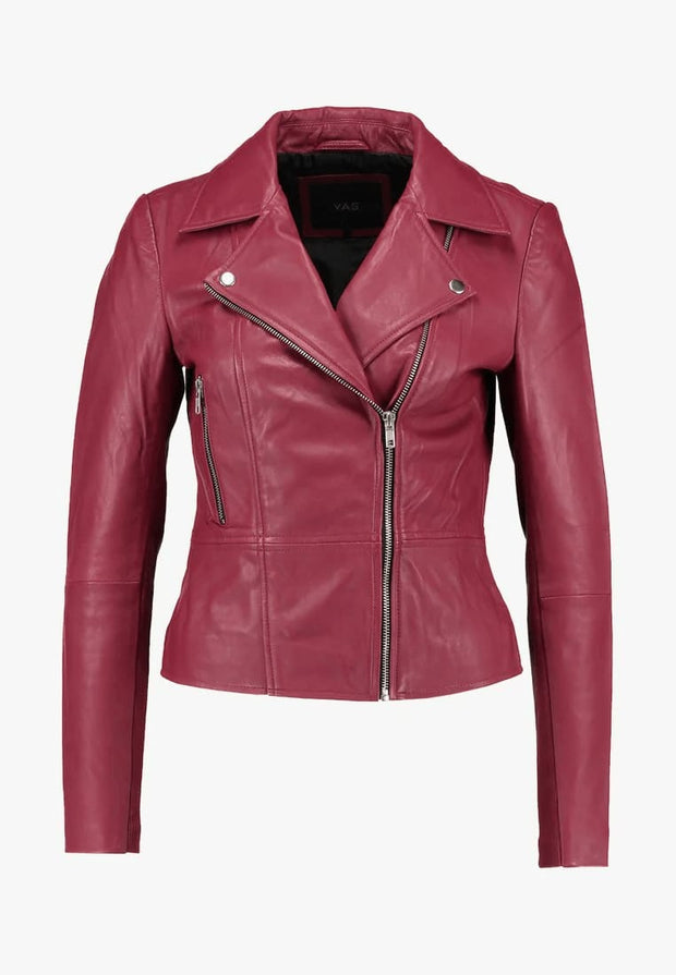 Women’s Red Sheepskin Leather Biker Jacket