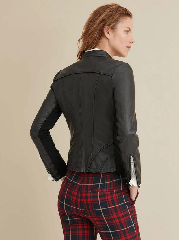 Women’s Black Leather Jacket Genuine Sheepskin