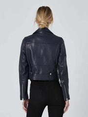 Women’s Blue Leather Biker Jacket
