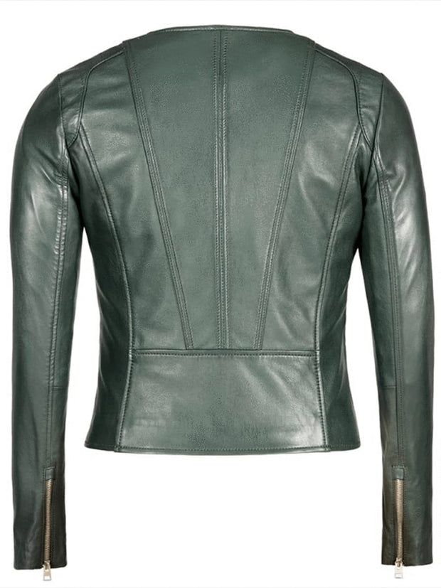 Women’s Green Leather Biker Jacket