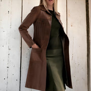Women Brown Leather Trench Coat, Ladies Vintage Long Leather Coat, Biker Women's Overcoat