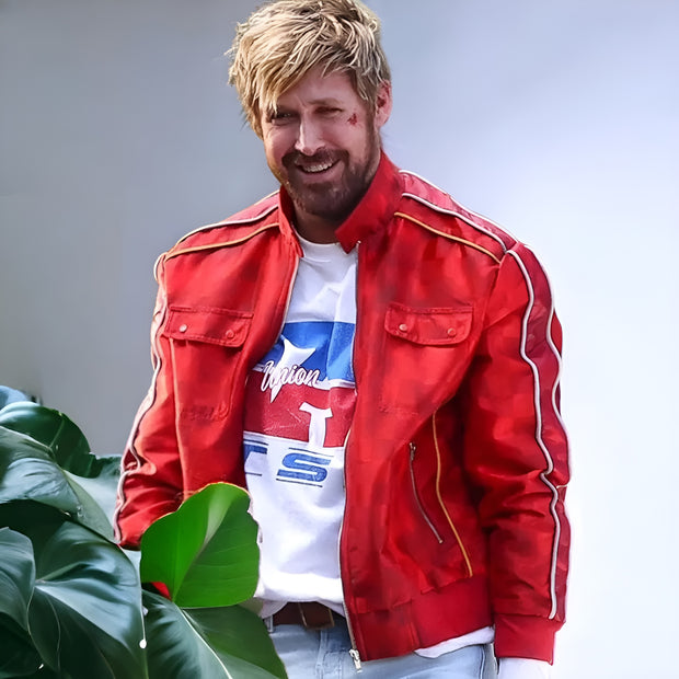 Ryan Gosling The Fall Guy Red Bomber Jacket, Premium Handmade Jacket For Men