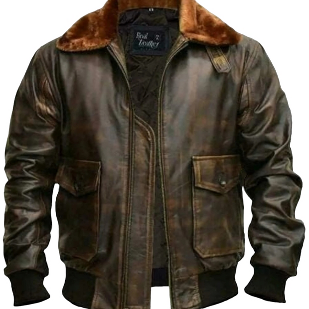 G-1 Force Aviator Flight A-2 Jacket Distressed Brown Genuine Bomber Leather Jacket