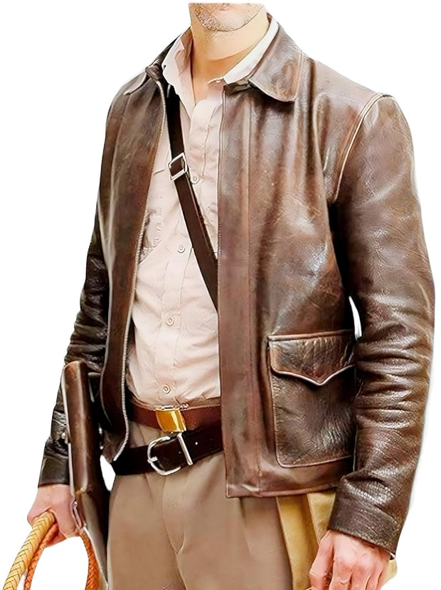 Indiana Jones Harrison Ford The Lost Ark  Bomber Mens Vintage Distressed Brown Bomber Leather Jacket