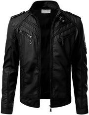 Men's Black Genuine Lambskin Leather Biker Jacket VINTAGE REAL MOTORCYCLE JACKETS FOR MEN