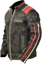 Cafe Racer Vintage Retro Distressed Biker Black Cowhide Leather Jacket