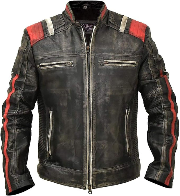 Cafe Racer Vintage Retro Distressed Biker Black Cowhide Leather Jacket
