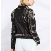 Women Biker Style Studded Leather Jacket