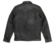 Black Lambskin Leather Jacket for Men, Button Closure Shirt Style