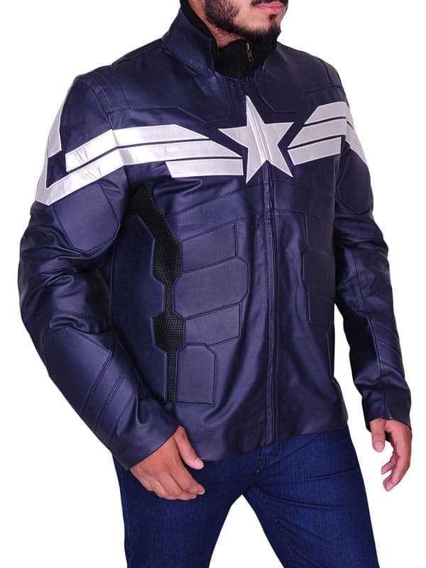 Leather jacket blue Captain America chris evans winter soldier jacket