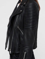 Women’s Genuine Black Sheepskin Leather Biker Jacket