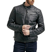 Men's  Sheepskin Quilted Leather Jacket (Black), gift for him