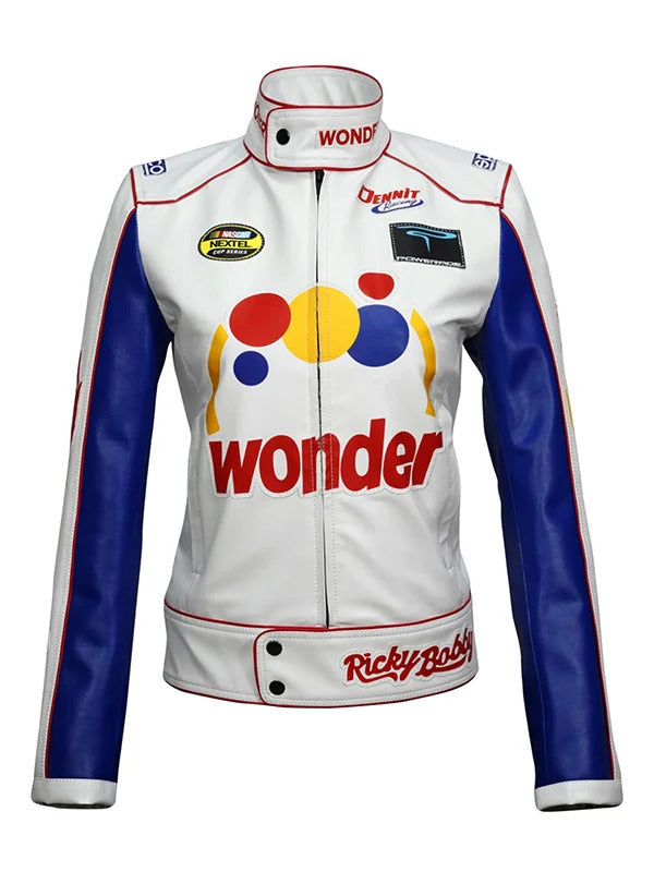 Handmade Wonder Bread The Ballad of Ricky Bobby Costume Racing Leather Jacket For Men & Women, White Leather Jacket,