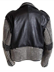 Stylish Black Punk Studded Biker Leather Jacket for Men
