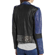 Women Two Color Punk Style Studded Leather Jacket