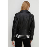 Women's Black Real Leather Biker jacket By 3A