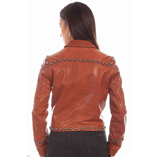 Womens Studded Leather Jacket in Brown