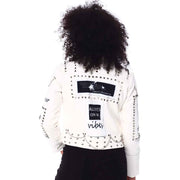 Womens Studded Leather Jacket with Multi Patches