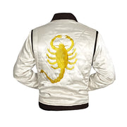 Motorcycle Drive Gosling Scorpion Logo Ivory White Bomber Satin Jacket
