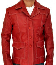 Fight Club Brad Pitt Tyler Durden Real Leather Jacket FC Coat Red