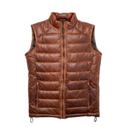 Men's Puffer Vest - Authentic Brown Lambskin Leather, Perfect for Casual , Ideal Gift for Him