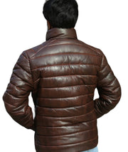 Brown Leather puffer jacket real lambskin down jacket for men's gift for him