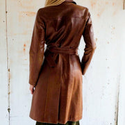 Women Brown Leather Trench Coat, Ladies Vintage Long Leather Coat, Biker Women's Overcoat, Gift For Her