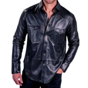 Men's Leather Shirt - Black, Brown Retro Shirt - Gift For Him,Father,s day gift