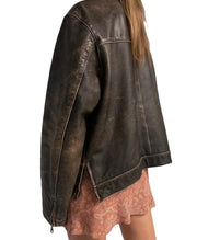 Ladies Brown Vintage Oversized Leather Jacket, Women 90,s Leather Biker Jacket
