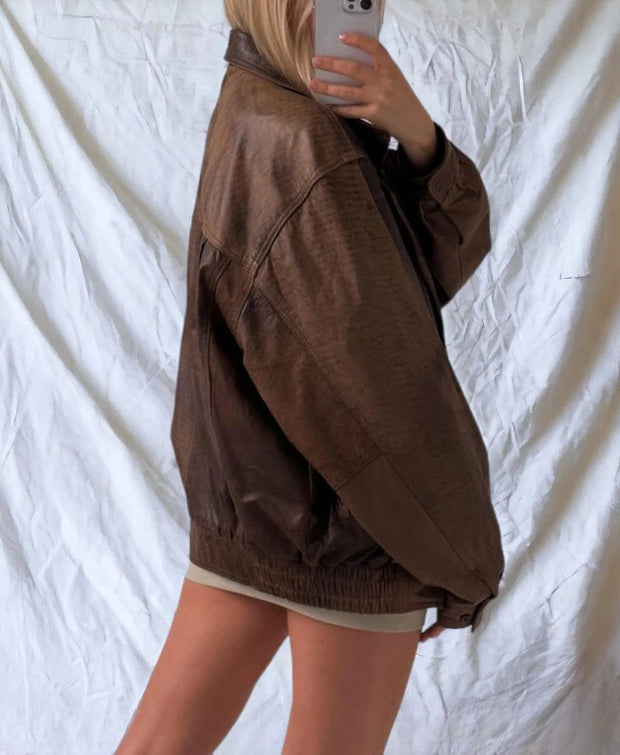 Women's Handmade Oversize Bomber Lambskin Soft Real Leather Jacket, Brown ladies jacket, Easter day gift