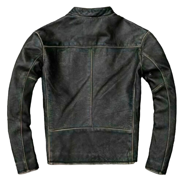 Men's Genuine Vintage Style Motorcycle Distressed Black Biker Leather Jacket, Distressed Black,Rub-Off Jacket, Father,s day gift