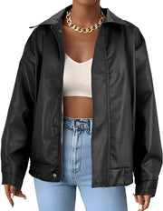 American Trend Womens Faux Leather Jacket Bomber Pleather Jacket