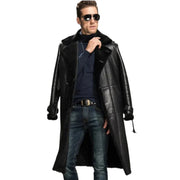 Men's Black Sheepskin Shearling Coat - Long Leather Overcoat