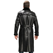 Men's Black Sheepskin Shearling Coat - Long Leather Overcoat