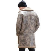Men's Waxed Shearling Jacket - Leather Fur Long Coat