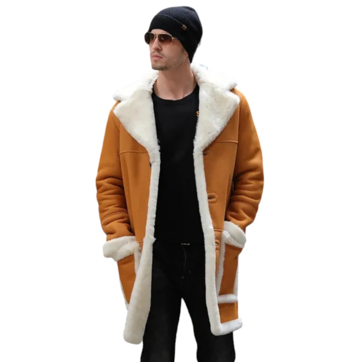 Men's Yellow Shearling Jacket - Long Leather Fur Coat
