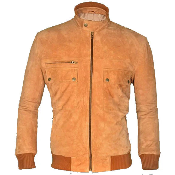 Men's Suede Leather Bomber Jacket, gift for him