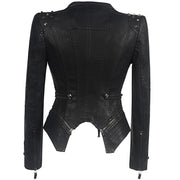 Women's Gothic Leather Jacket with Shoulder Studs