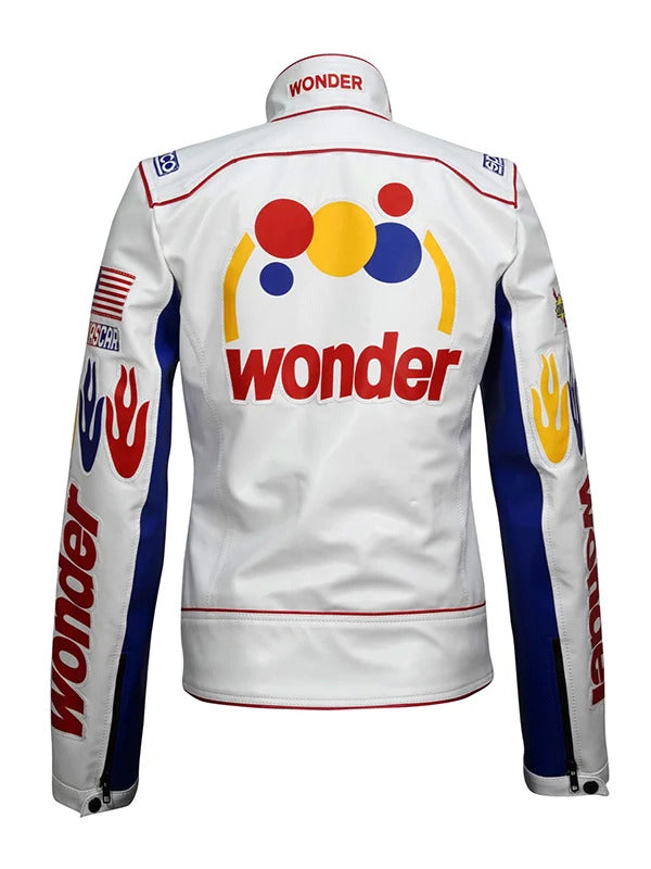 Handmade Wonder Bread The Ballad of Ricky Bobby Costume Racing Leather Jacket For Men & Women, White Leather Jacket,