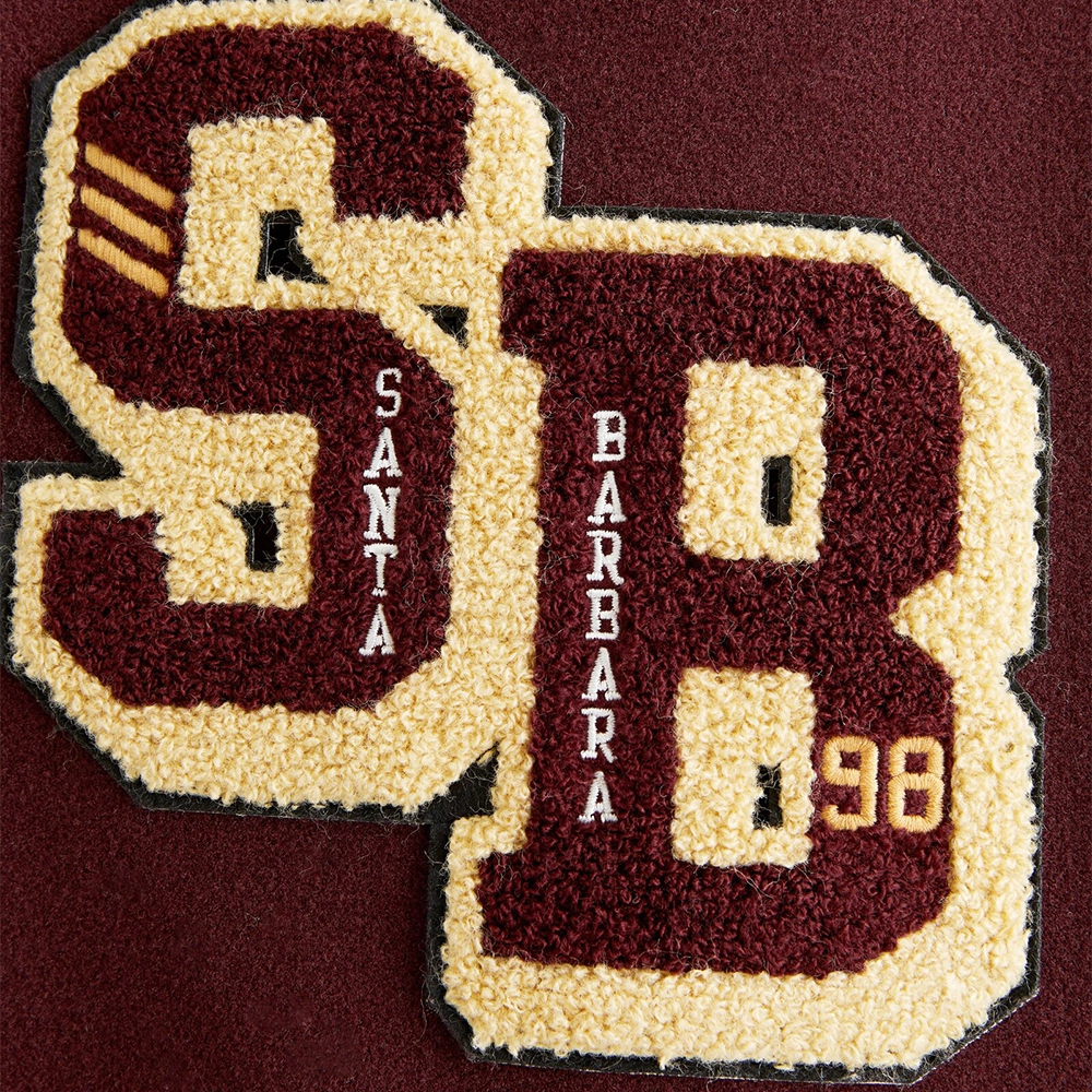 James Burgundy Letterman Bomber Jacket