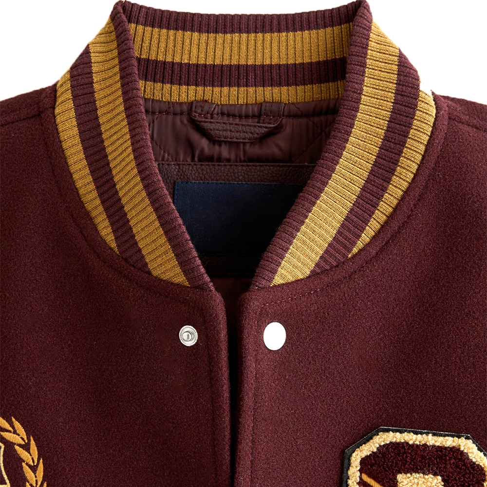 James Burgundy Letterman Bomber Jacket