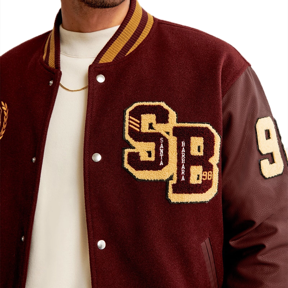 James Burgundy Letterman Bomber Jacket