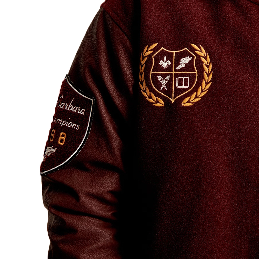 James Burgundy Letterman Bomber Jacket