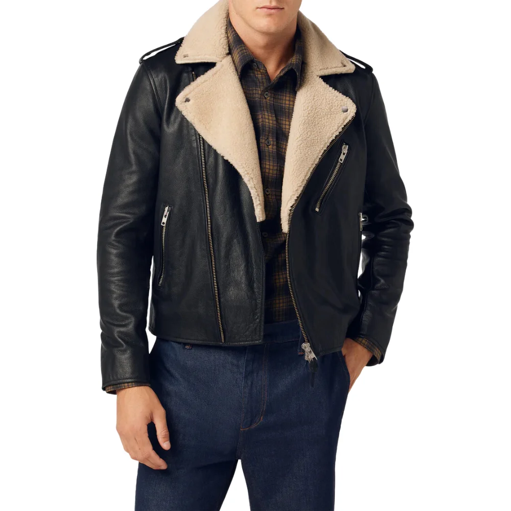 Mens Black Aviator Leather Jacket