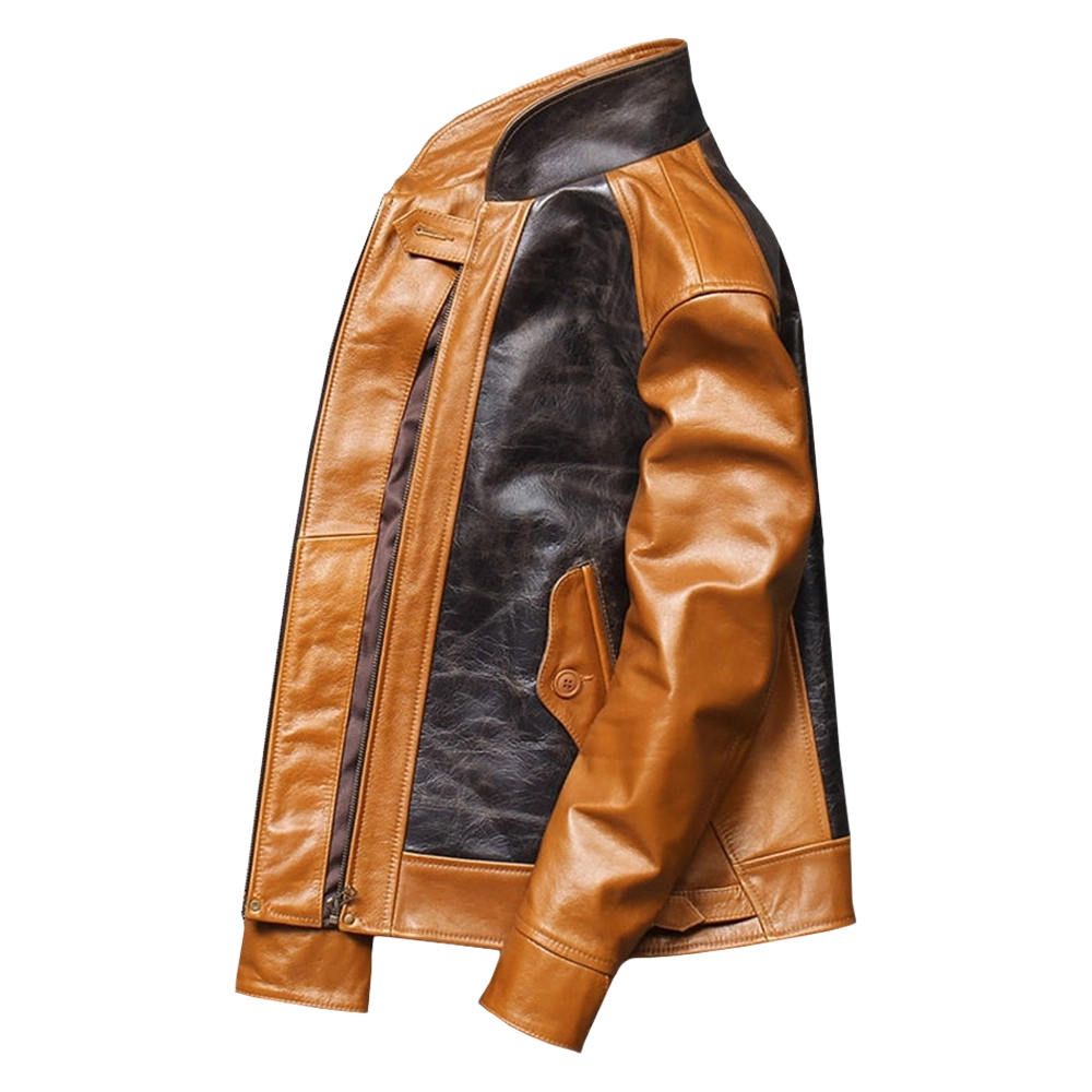 Menโs Brown and Black Vintage Leather Jacket