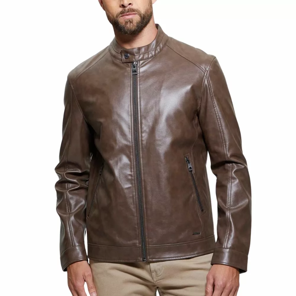 Mens Chocolate Brown Cafe Racer Leather Jacket