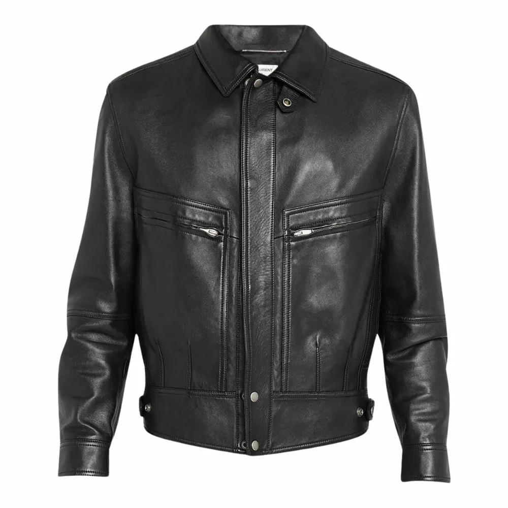 Mens Classic Black Bomber Jacket In Leather
