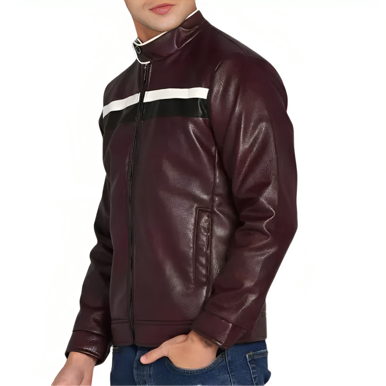 Mens Textured Classic Cafe Racer Brown Leather Jacket