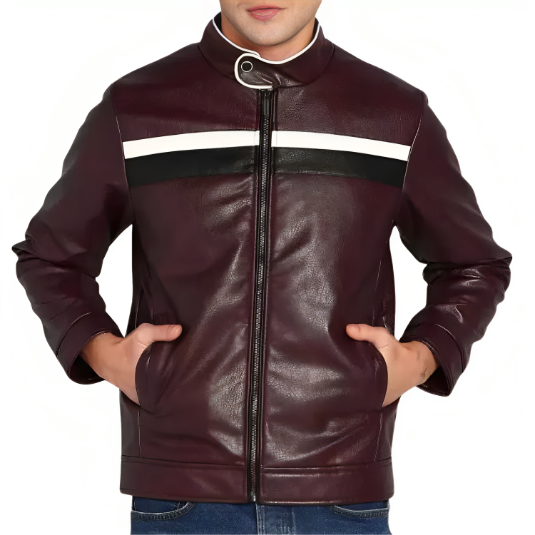 Mens Textured Classic Cafe Racer Brown Leather Jacket